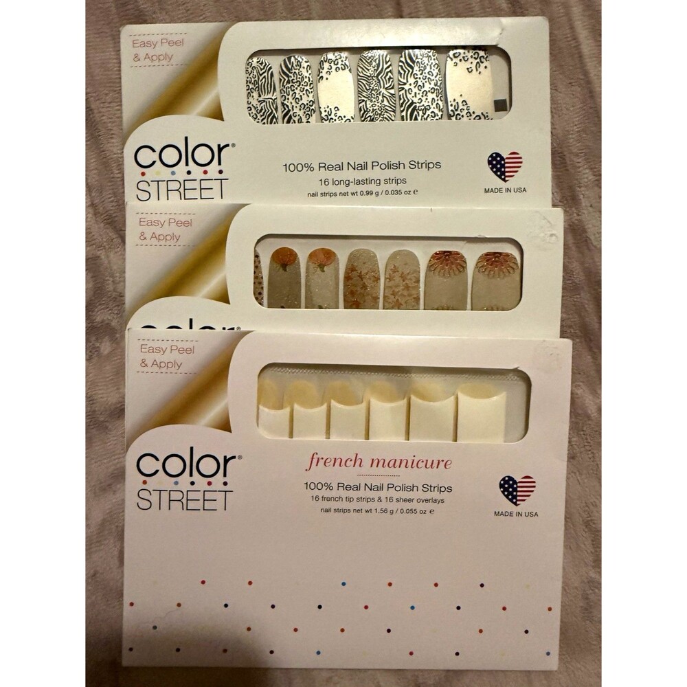 Color Street Nail Polish Strips Lot 3: City of Love, Happy-Go-Plucky, Zebra